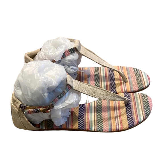 TOMS PLAYA T-STRAP BURLAP TAPESTRY SANDAL SIZE 8 FLAT T STRAP SANDALS - Picture 13 of 15